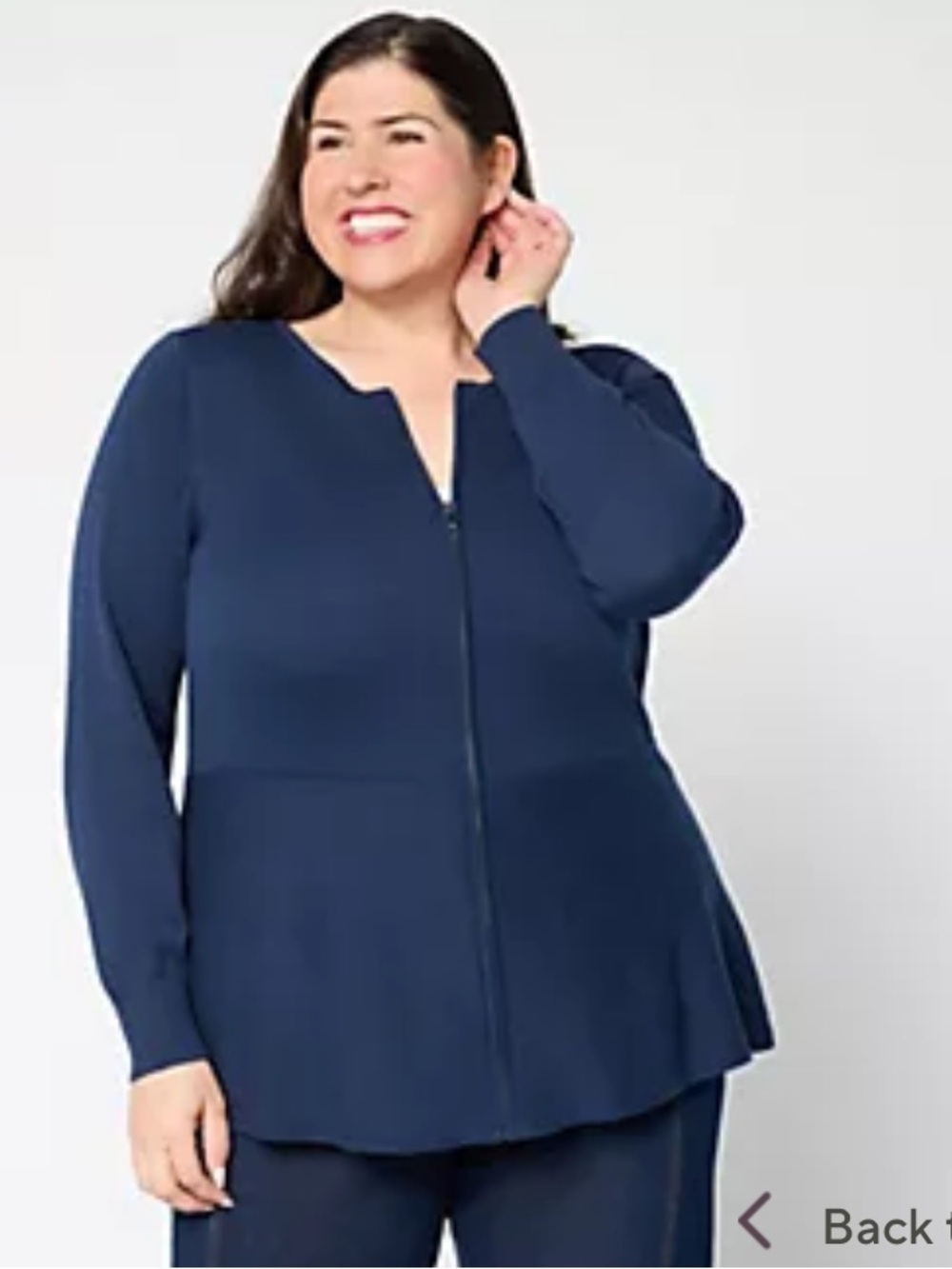 Susan Graver Navy peplum sweater jacket with zipper